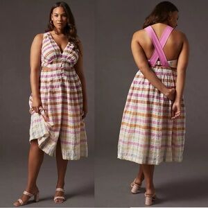 New NWT ANTHROPOLOGIE MAEVE OMBRÉ
PLAID MIDI SUNDRESS IN PINK